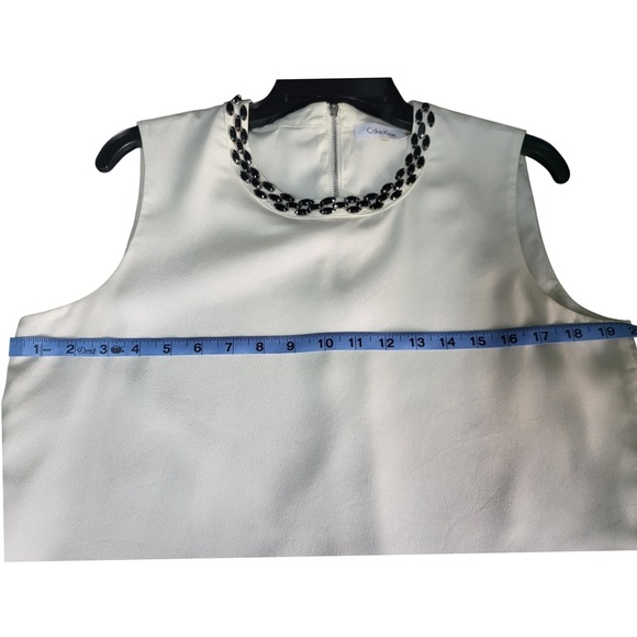 Calvin Klein Sleeveless Blouse Layered Jewel Neck Top Ivory - Picture 5 of 6